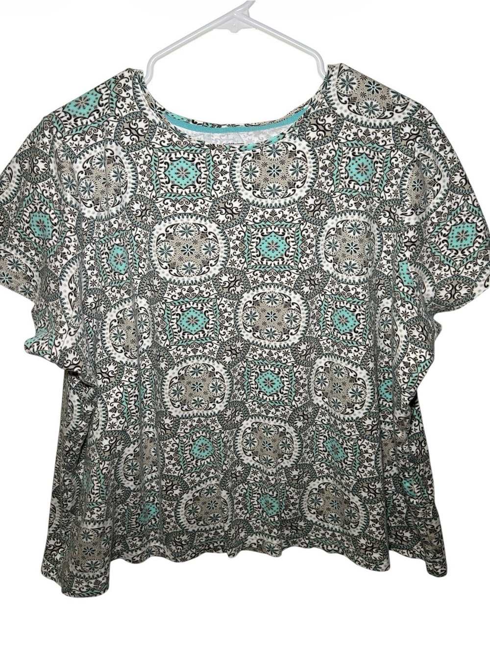 Croft & Barrow Classic Short Sleeve Printed Tee Teal White 2X Rodeo Country Azte